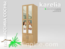 Шкаф платяной KARELIA-600 с зеркалом  (глубиной 600 мм) Шкаф платяной КАРЕЛИЯ с зеркалом / сосна, прозрачный лак, фасад - Кантри / L =  600 мм, B =  600 мм, H = 1930 мм