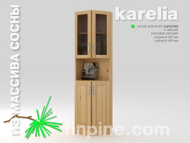 Книжный шкаф боковой для дома KARELIA-520 с нишей и со стеклянными дверцами (глубиной 300 мм) Шкаф для книг боковой со стеклом и с нишей КАРЕЛИЯ / сосна, прозрачный лак, фасад - Кантри / L =  520 мм, B =  300 мм, H = 1930 мм