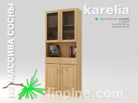 Книжный шкаф для дома KARELIA-800 с нишей, с ящиком и со стеклянными дверцами (глубиной 300 мм)