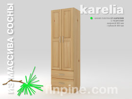 Шкаф платяной KARELIA-600 с ящиками (глубиной 400 мм) Шкаф платяной КАРЕЛИЯ с ящиками / сосна, прозрачный лак, фасад - Кантри / L =  600 мм, B =  400 мм, H = 1930 мм